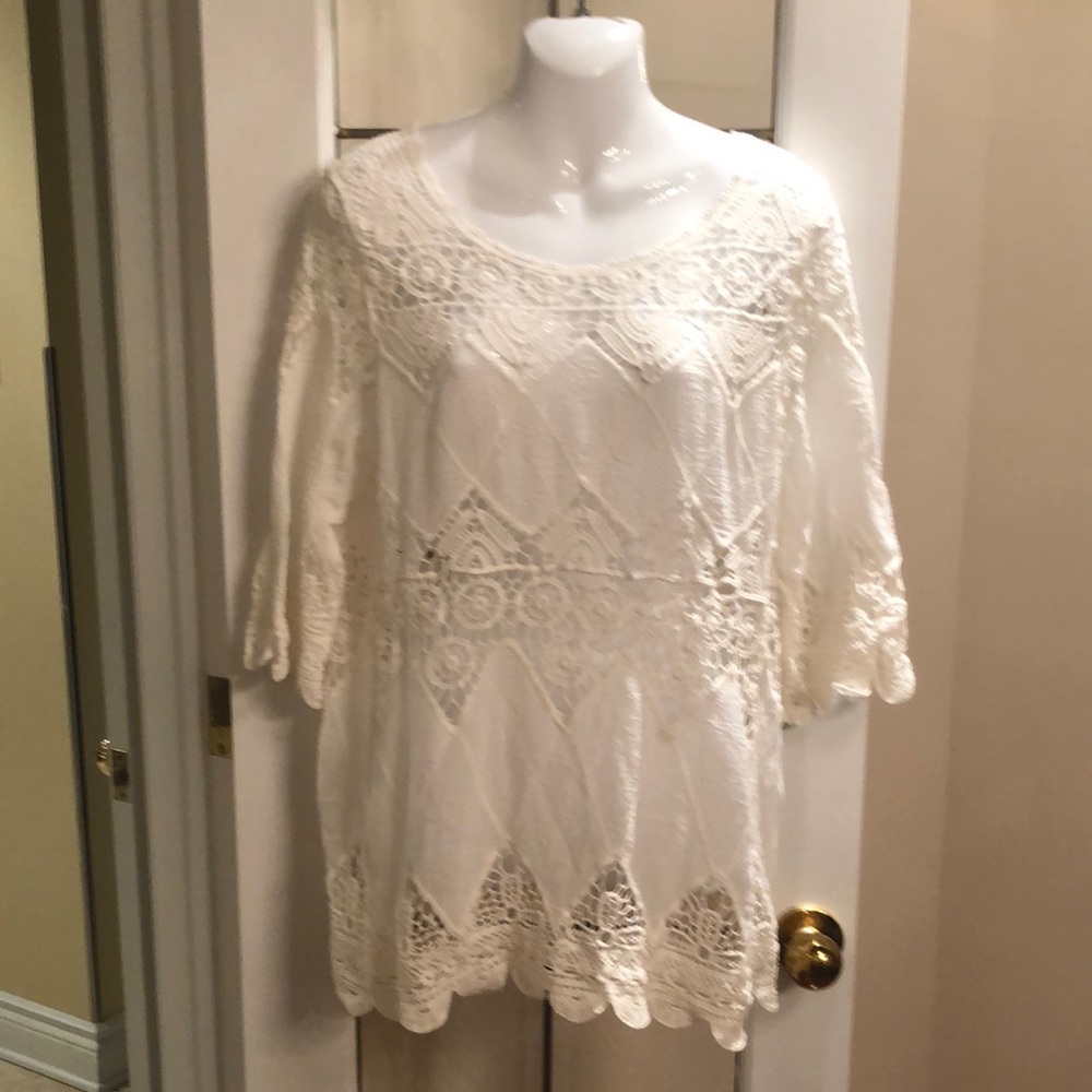 Ivory Crochet Cotton Lace Tunic Top
